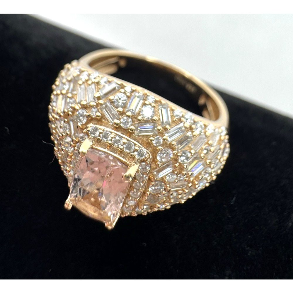 Pink Morganite & Moissanite Halo Pavé Sterling Rose Gold Plated Ring